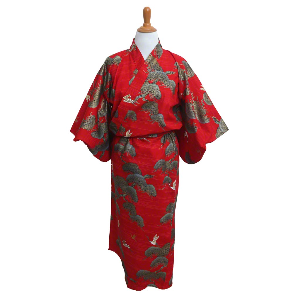 Per bambini Rosso Crane Stampato Yukata Tradizionale Giapponese Kimono  Dress Per Le Ragazze A Maniche Lunghe