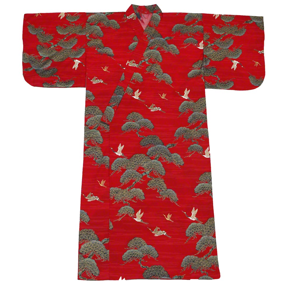 Per bambini Rosso Crane Stampato Yukata Tradizionale Giapponese Kimono  Dress Per Le Ragazze A Maniche Lunghe